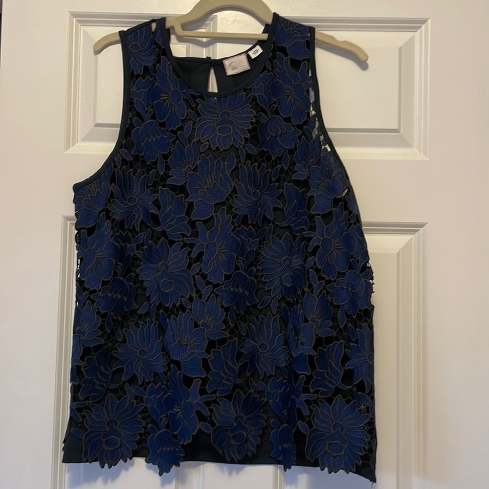 Anthropology black and blue cutout lacy tank. Size M.